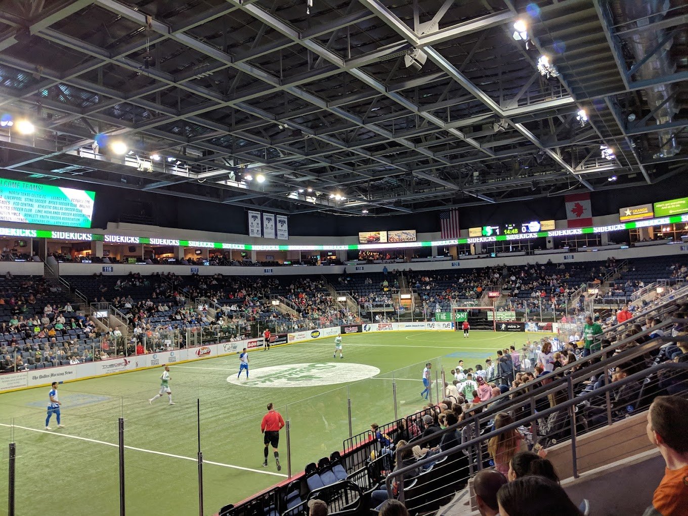 Indoor soccer match at the Credit Union of Texas Event Center with LED ribbon boards