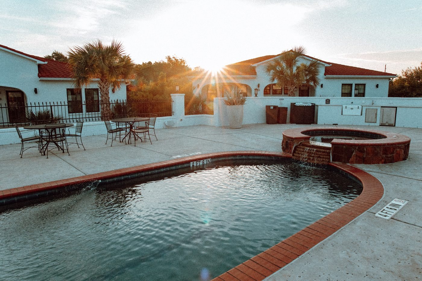 Pool and spa at sunset